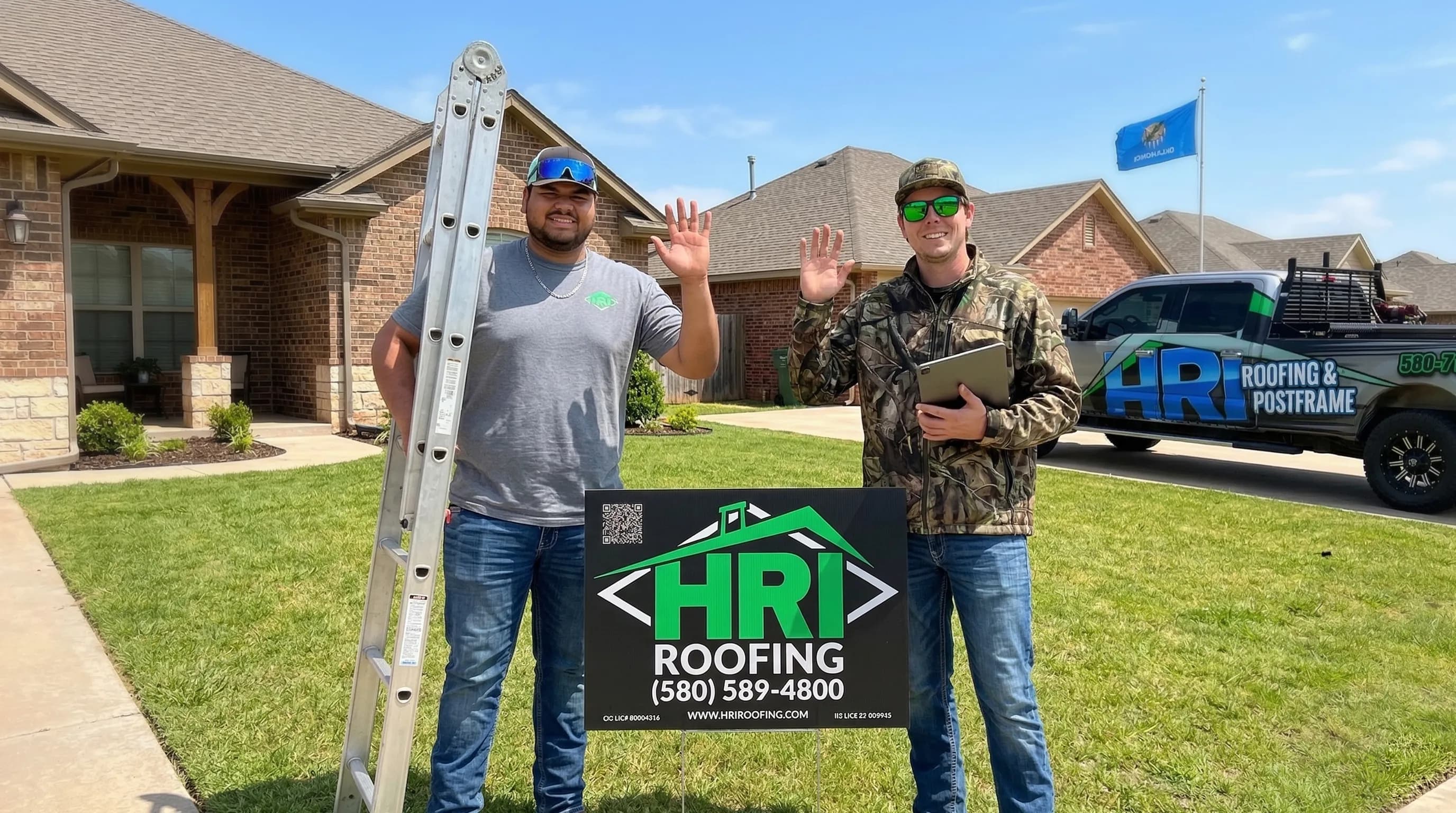 HRI commercial roofing team applying silicone coating in Oklahoma